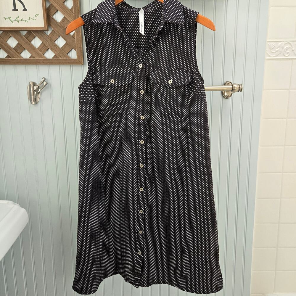 NY Collection Sleeveless Polka Dot Button Down Belted Shirt Dress